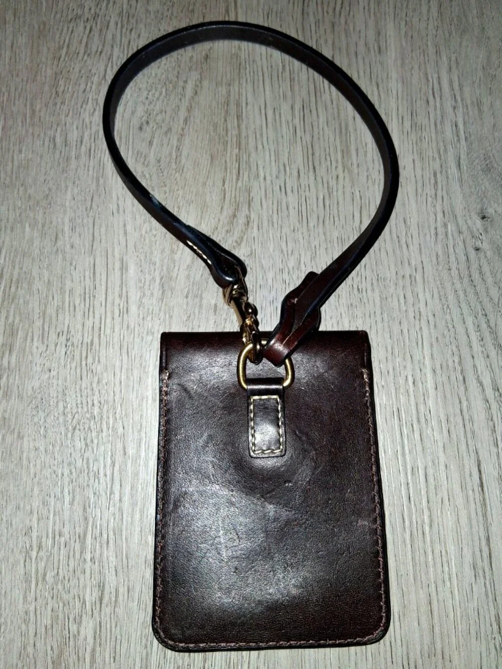Dooney & Bourke Dark Brown Leather ? Card Holder Keychain Clip Luggage Tag